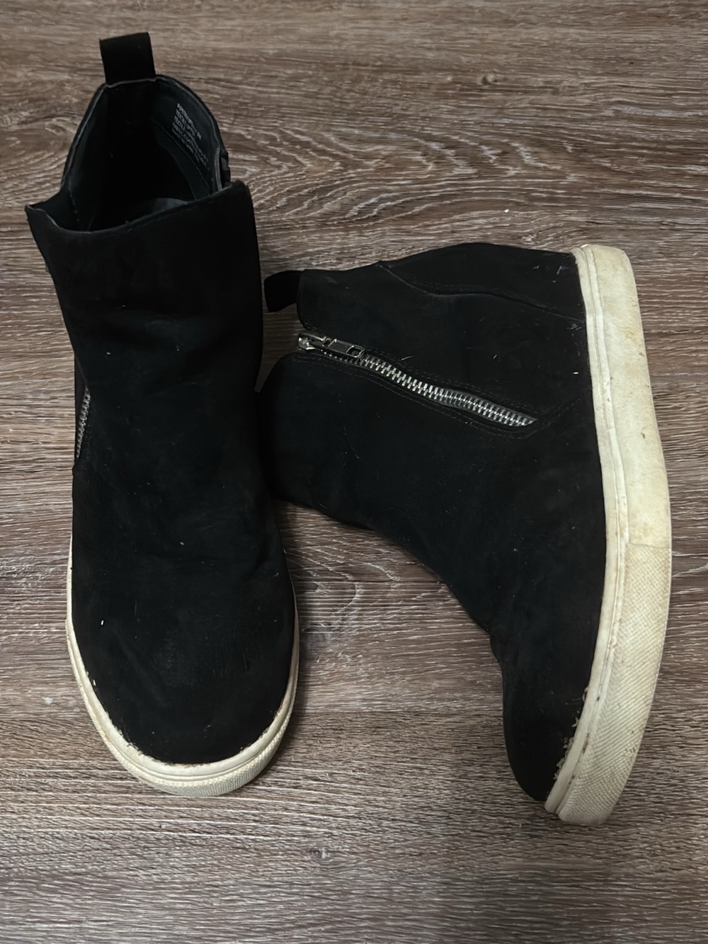 Steve Madden Black Suede Wedge Sneakers with Side Zipper